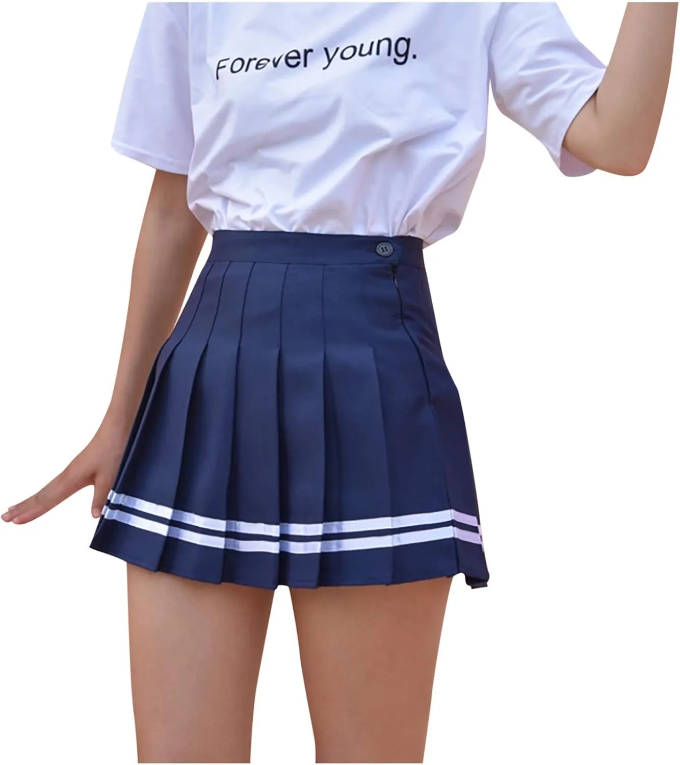 Girls Women High Waisted Pleated Skirt Plain Plaid A-line Mini Skirt Skater Tennis School Uniform Skirts Lining Shorts