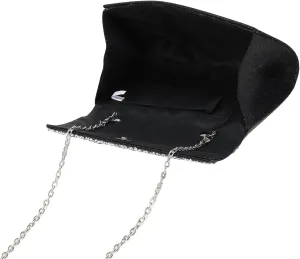 Glitter Clutch Purse Women Evening Handbag Small Phone Wallet Purse Shoulder Bag with Detachable Chain for Prom, Black