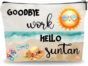 Good Bye Work, Hello Sun Make Up Bag, Cosmetic Bag, Summer Beach Toiletry Bag, Vacation Gift For Girls, Women Accessories - A24