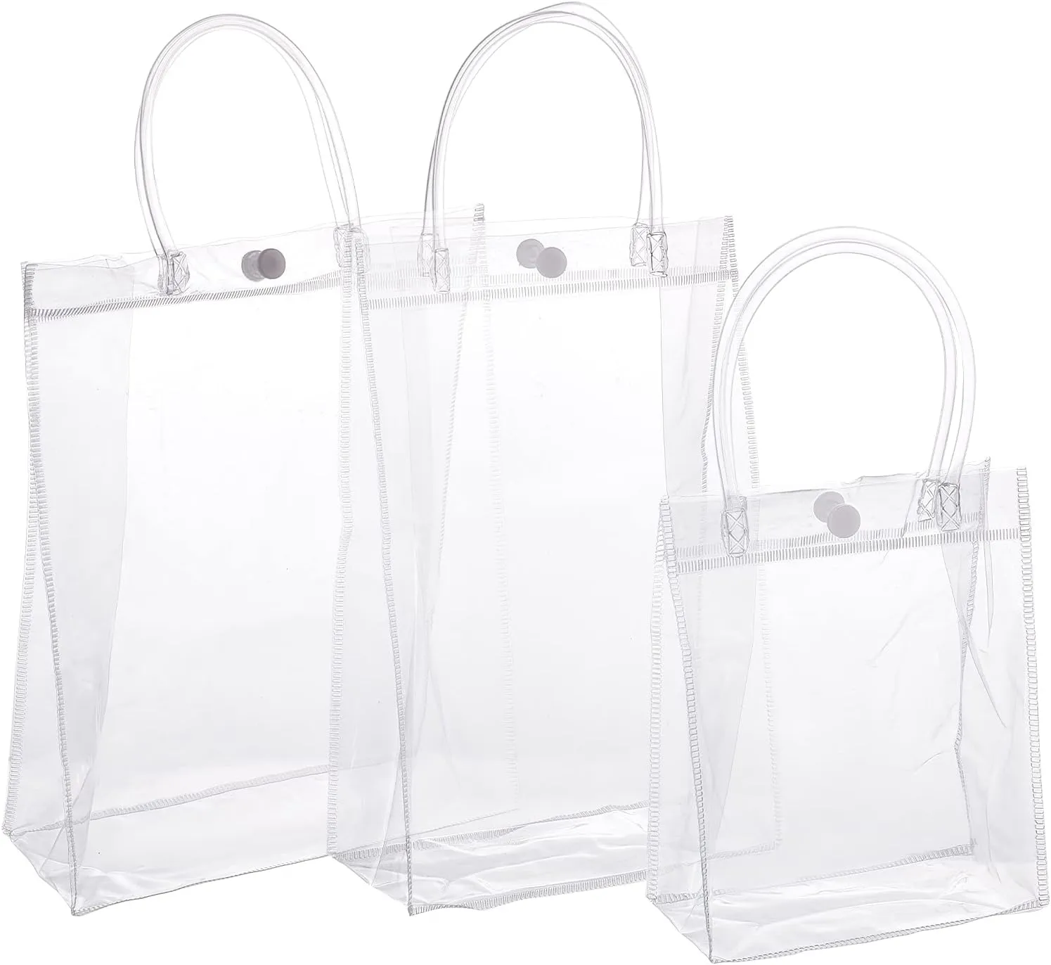 GORGECRAFT 3pcs Transparent PVC Gift Wrap Handbag Reusable Retail Shopping Bags Clear Tote Bags Big Capacity(S, M, L)