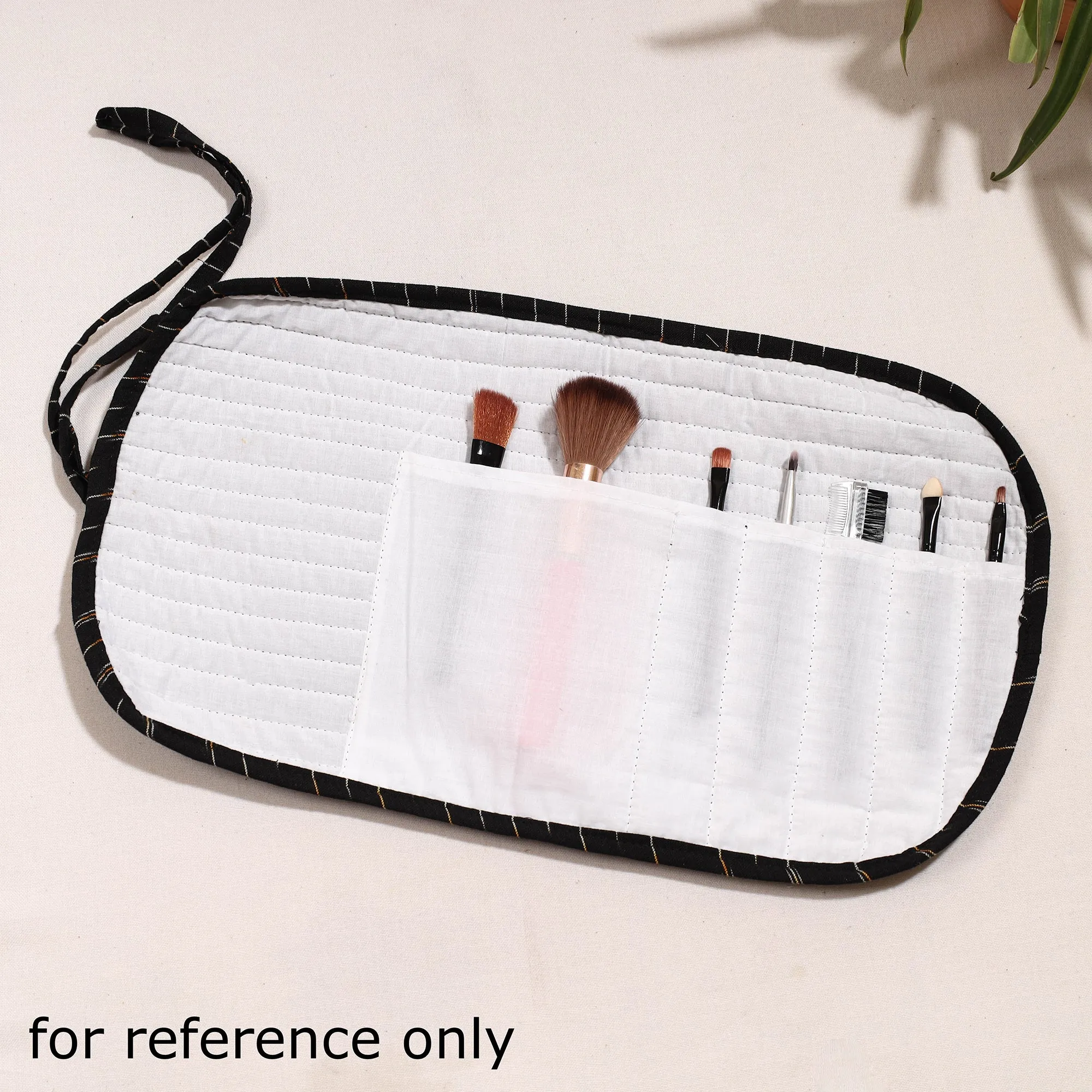 Green - Kalamkari Fabric Multipurpose Segmented Make-up Brush Wrap Pouch/Case