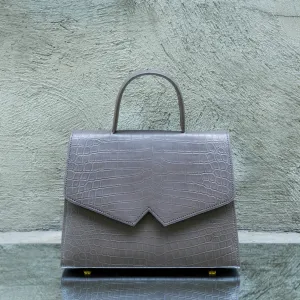 Grey Crocodile Print Leather Handbag
