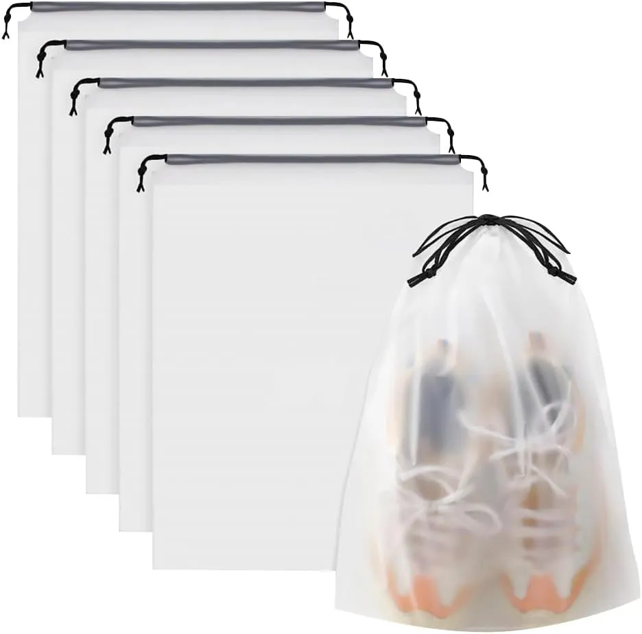 GSHLLO 20 Pcs Clear Plastic Shoe Bags Foldable Travel Dance Shoe Bag Large Shoe Storage Packing Pouches Waterproof Sneaker Bag Drawstring Towel Toy Bags with Rope for Men Women