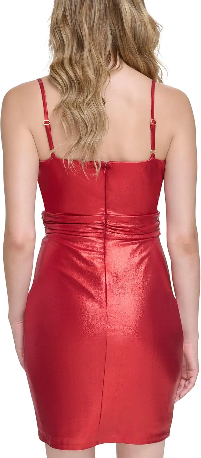 GUESS Women's Knit Surplice Metallic Mini Dress