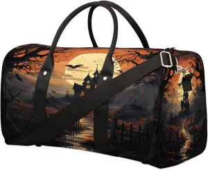 Halloween Bat Castle Travel Duffel Bag for Women Men, Moon Trees Sport Tote Gym Bag Foldable Weekender Overnight Bag Waterproof Carry On Luggage Bag