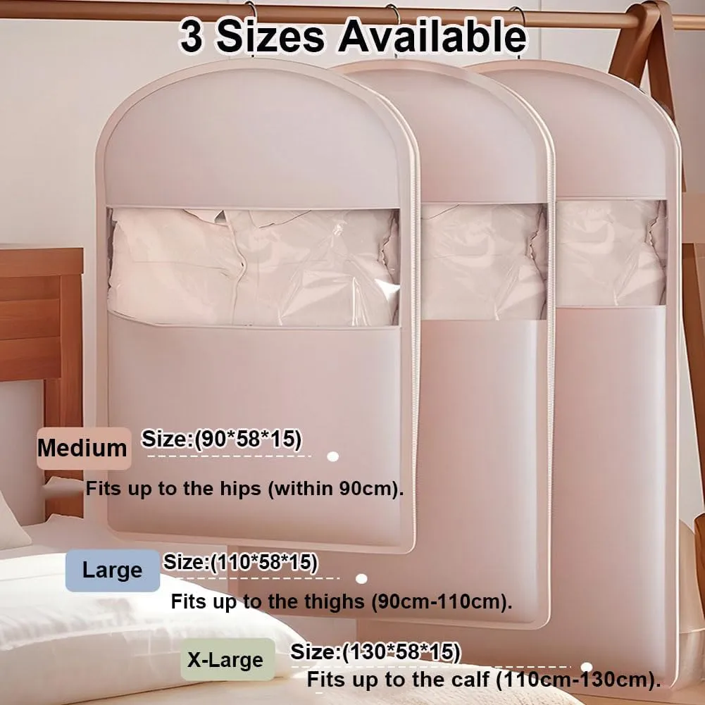 Hanging Garment Storage Bag with Self Compression Zipper, Dustproof Hanging Protector, Closet Expand Capacity Clothes Storage Bags,for Down Coats, Winter Jackets (Pink, 3 PCS)