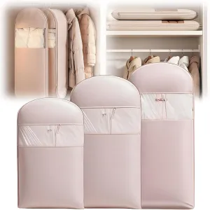 Hanging Garment Storage Bag with Self Compression Zipper, Dustproof Hanging Protector, Closet Expand Capacity Clothes Storage Bags,for Down Coats, Winter Jackets (Pink, 3 PCS)