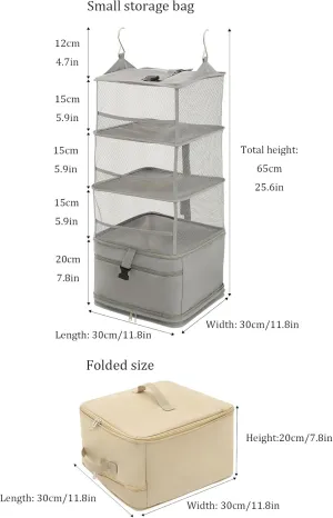 Hanging Packing Cubes for Travel Large Foldable Compression Luggage Organizer Bags for Clothes,Beige Small