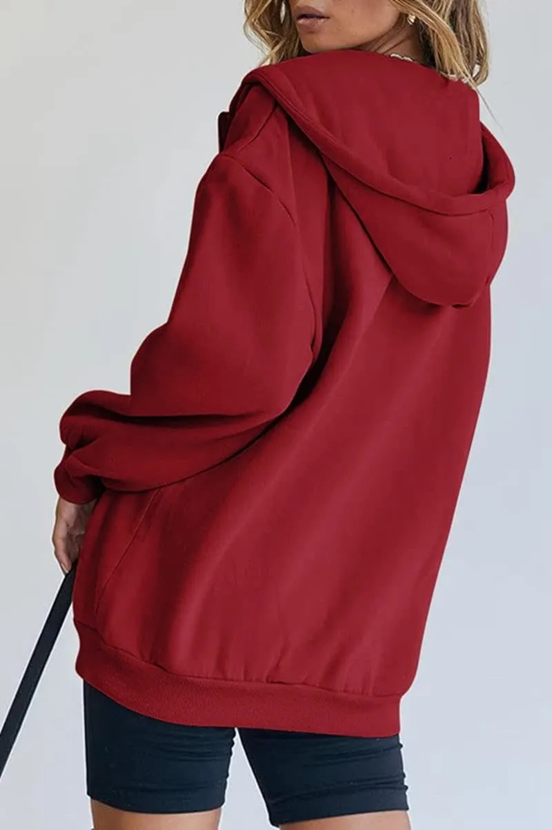 HBER Women's Oversized Zip Up Hoodies Solid Sweatshirts Y2K Clothes Teen Girl Fall Casual Long Sleeve Jackets with Pockets