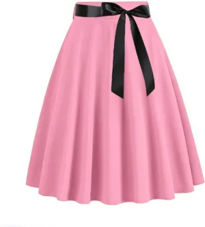 HGps8w Womens 1950s Vintage Bow Pleated Skirt - Elegant High Waisted Cocktail Party Midi A-Line Skirt