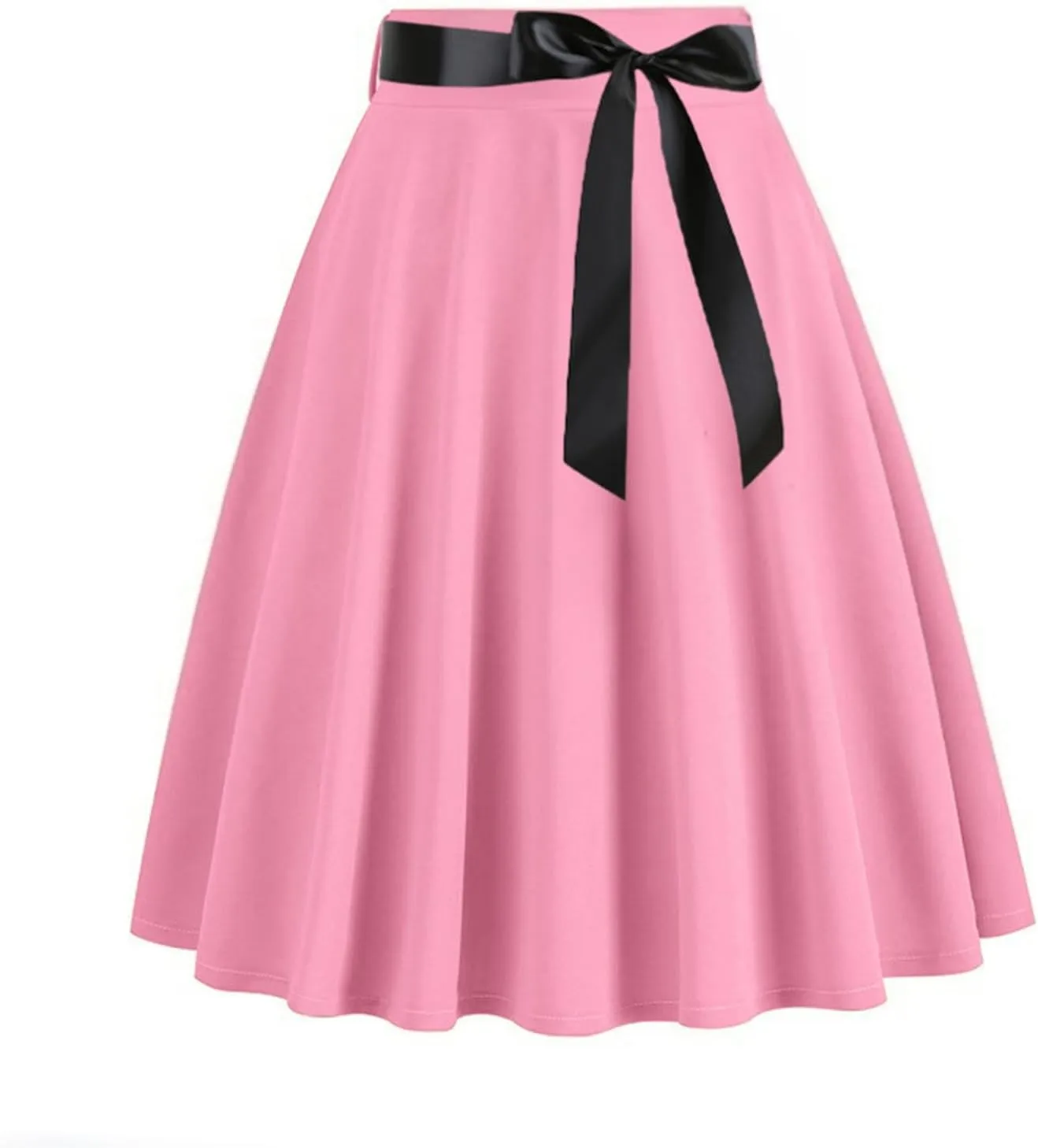 HGps8w Womens 1950s Vintage Bow Pleated Skirt - Elegant High Waisted Cocktail Party Midi A-Line Skirt