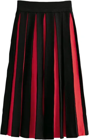 HGps8w Women's Vintage Color Block Knitted Skirts, Elegant Elastic High Waist A-Line Pleated Midi Skirts