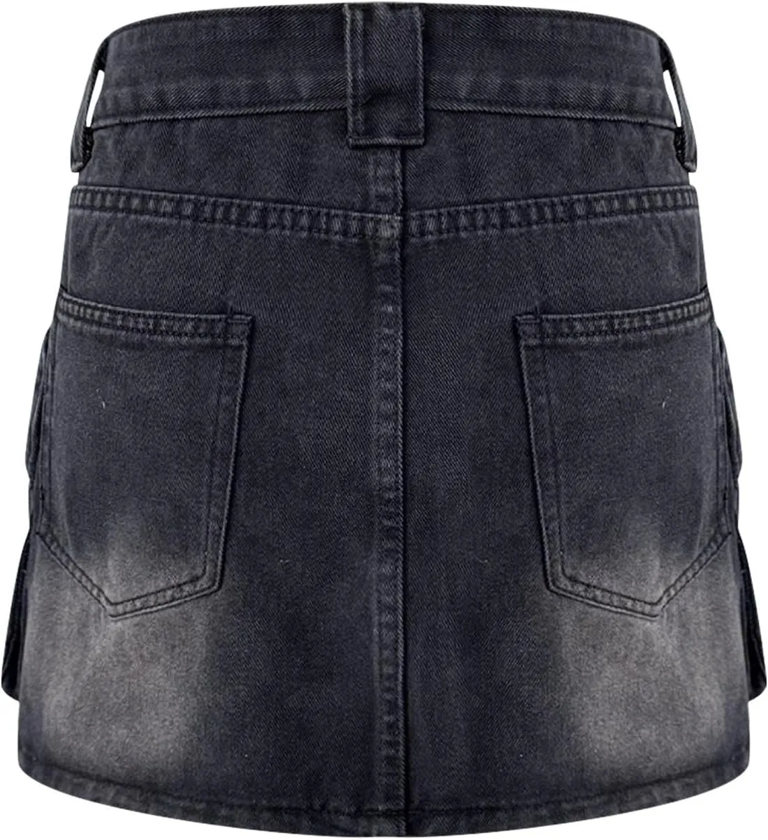 HGps8w Women's Y2K Denim Mini Skirt Classic Zipper Button High Waisted Bodycon Cargo Skirts with Flap Pockets