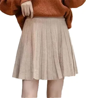 Hgvcfcv Women Pleated Skirts High-Waisted Solid Knit Mini Dress Slim Fit Wool Knit Skirts