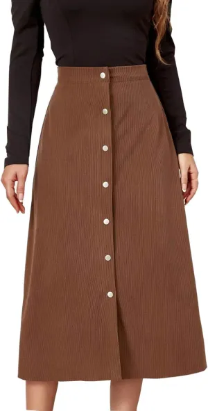 High Waisted Skirts for Women Elegant Cute Skirt Fashion Front Button A Line Skirt Solid Color Slim-Fit Skirts