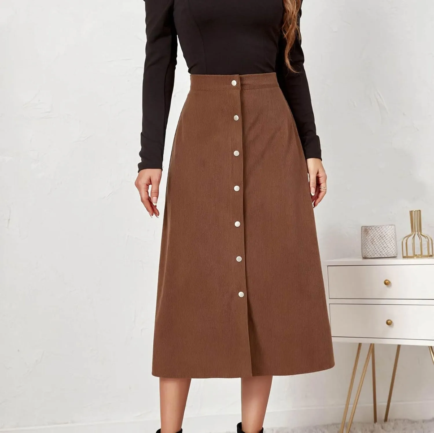 High Waisted Skirts for Women Elegant Cute Skirt Fashion Front Button A Line Skirt Solid Color Slim-Fit Skirts