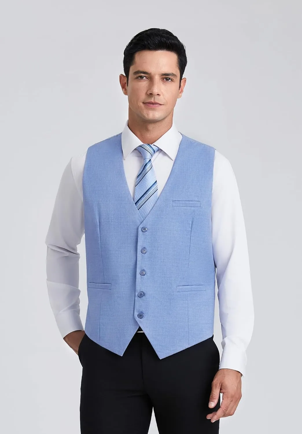 HISDERN Men's Suit Vest Business Plaid Formal Dress Waistcoat Slim Fit Vests for Men with 3 Pocket for Suit or Tuxedo