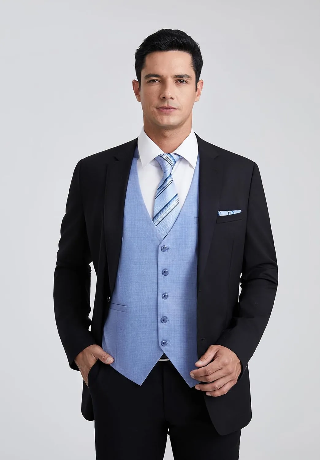 HISDERN Men's Suit Vest Business Plaid Formal Dress Waistcoat Slim Fit Vests for Men with 3 Pocket for Suit or Tuxedo