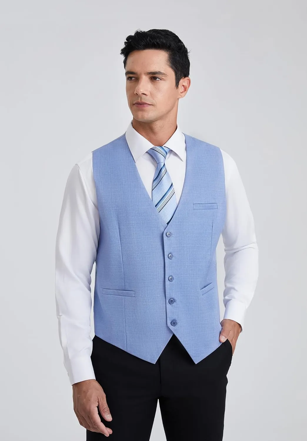 HISDERN Men's Suit Vest Business Plaid Formal Dress Waistcoat Slim Fit Vests for Men with 3 Pocket for Suit or Tuxedo