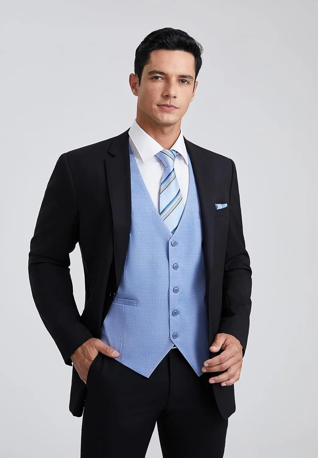 HISDERN Men's Suit Vest Business Plaid Formal Dress Waistcoat Slim Fit Vests for Men with 3 Pocket for Suit or Tuxedo