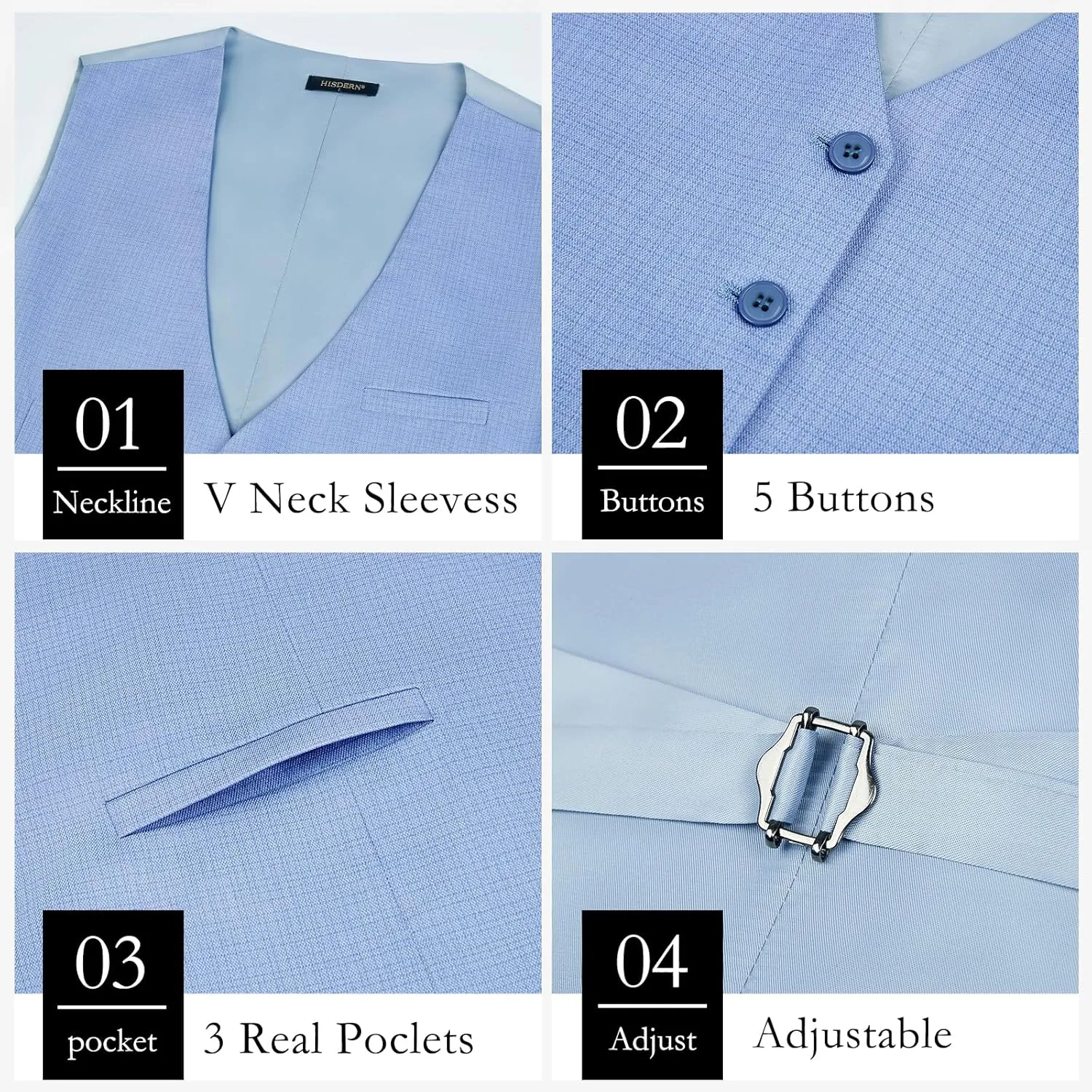 HISDERN Men's Suit Vest Business Plaid Formal Dress Waistcoat Slim Fit Vests for Men with 3 Pocket for Suit or Tuxedo