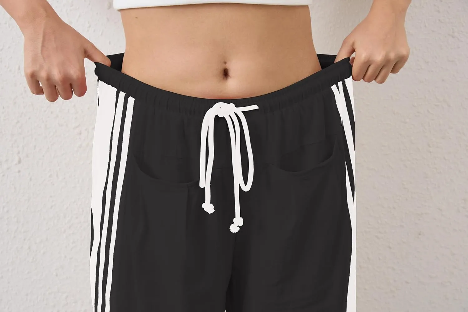 Hudson Canyon Striped Pants for Women Wide Leg Drawstring Waist High Rise Pant Baggy Casual Trousers with Pockets