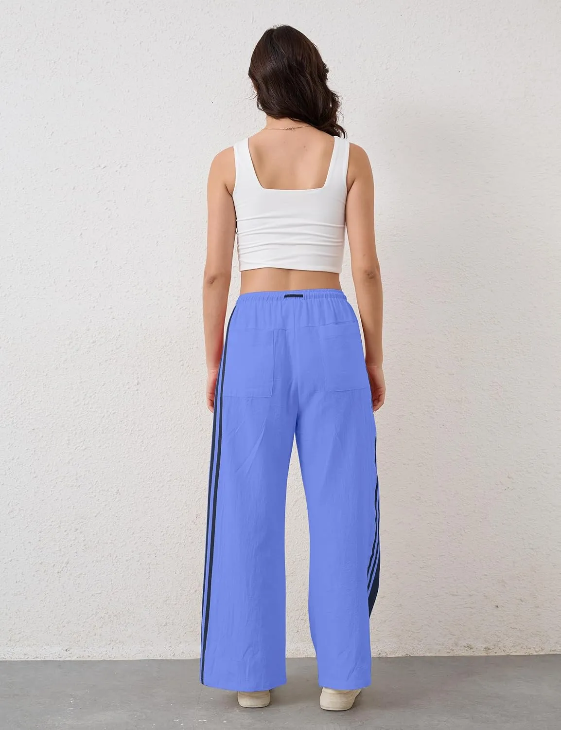 Hudson Canyon Striped Pants for Women Wide Leg Drawstring Waist High Rise Pant Baggy Casual Trousers with Pockets