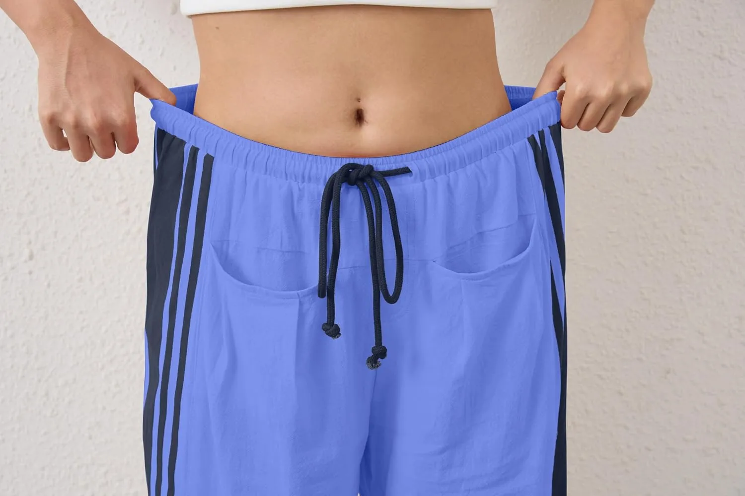 Hudson Canyon Striped Pants for Women Wide Leg Drawstring Waist High Rise Pant Baggy Casual Trousers with Pockets