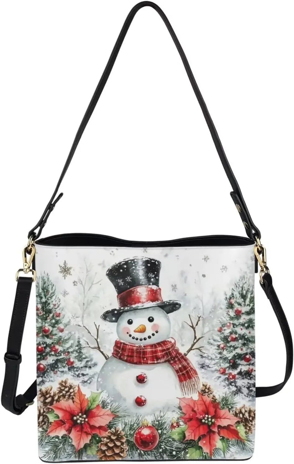 HUGS IDEA Leather Bucket Handbag Shoulder Bags Tote Handle Bags Bobo Cross-body Purse