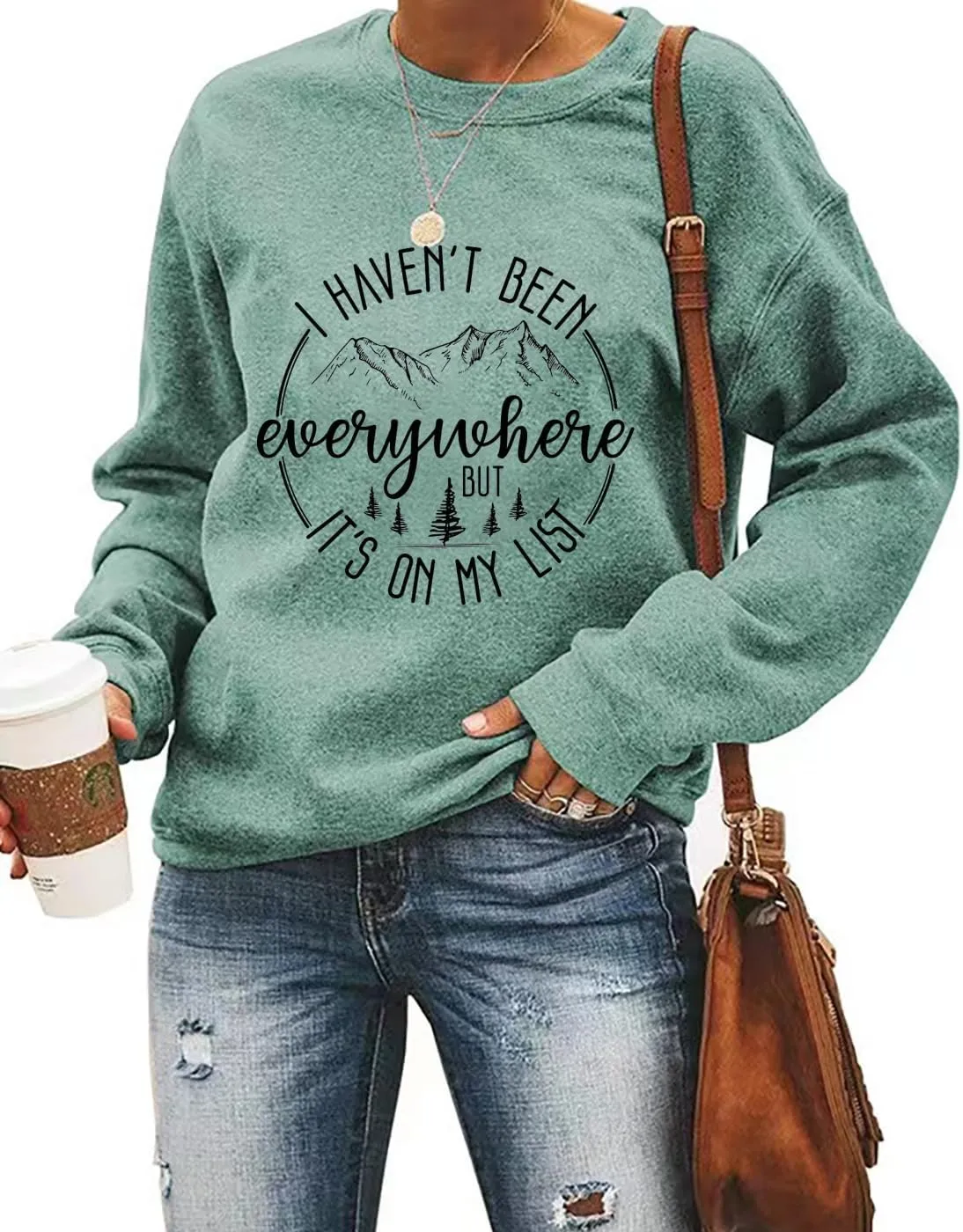 I Haven't Been Everywhere But It's On My List Sweatshirt Women Travel Lover Pullovers Funny Camping Long Sleeve Tops