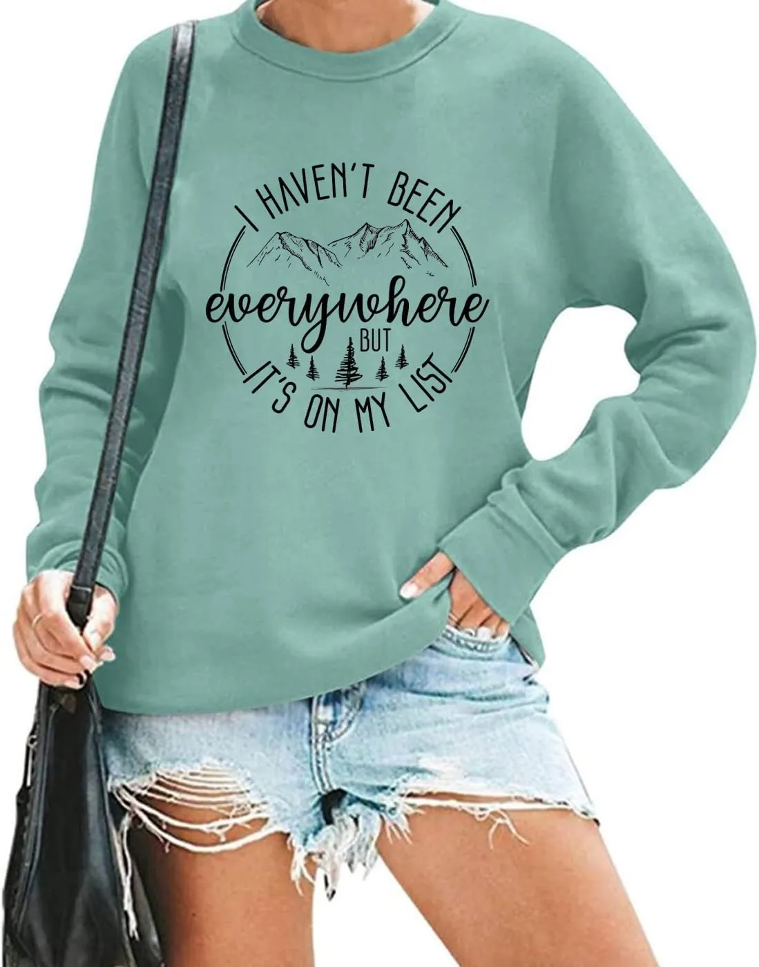I Haven't Been Everywhere But It's On My List Sweatshirt Women Travel Lover Pullovers Funny Camping Long Sleeve Tops