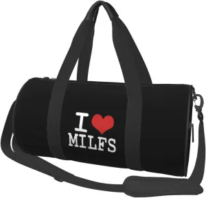 I Love Milfs Convertible Garment Bag with Shoulder Strap, Carry on Garment Duffel Bag for Men Women - Rolling Foldable for Travel Luggage Bags (Black)