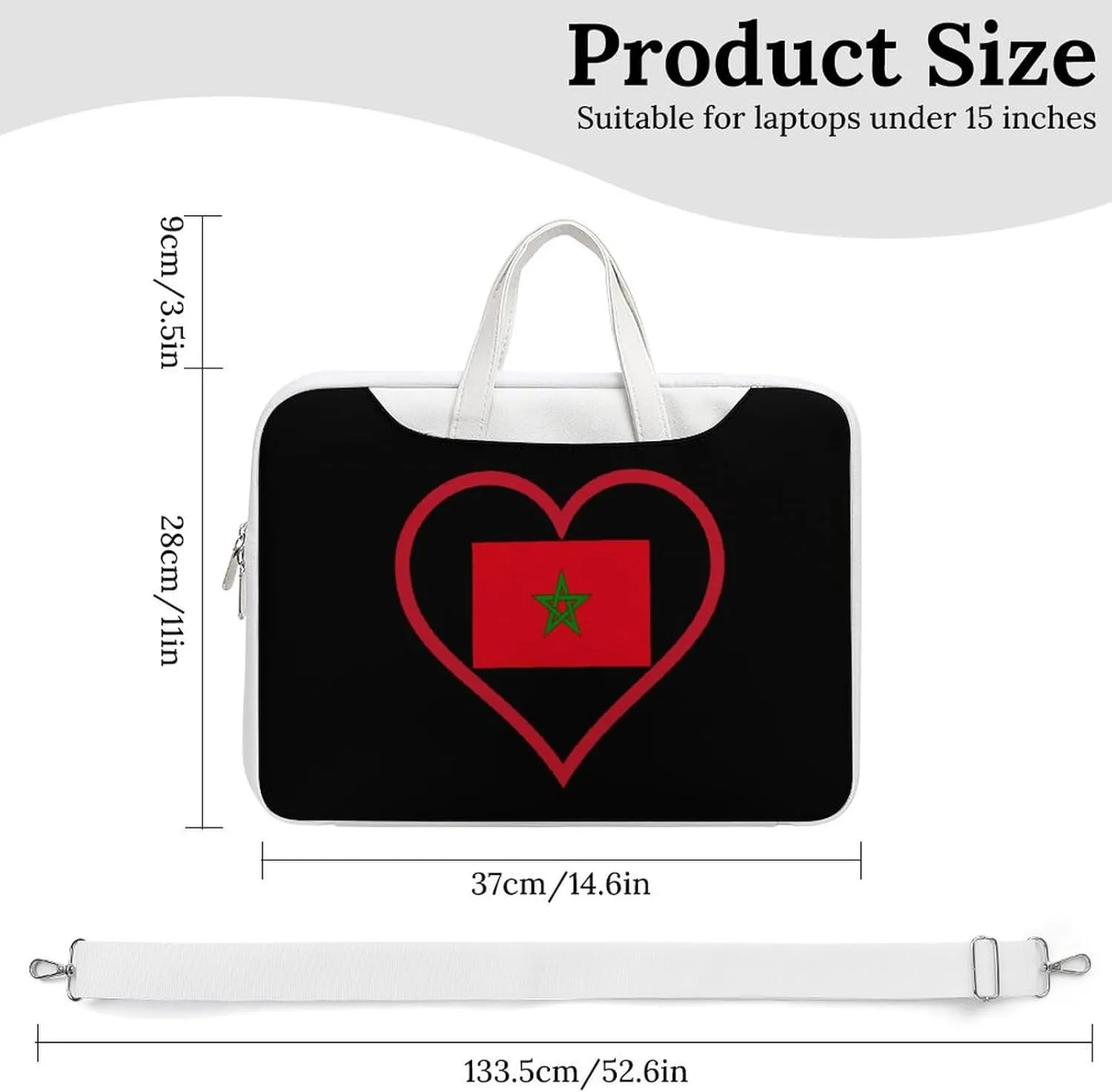 I Love Morocco Red Heart Leather Bag Laptop Case Slim Water Resistant Computer Bags with Handle Briefcase for Work