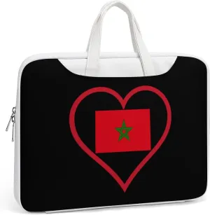 I Love Morocco Red Heart Leather Bag Laptop Case Slim Water Resistant Computer Bags with Handle Briefcase for Work
