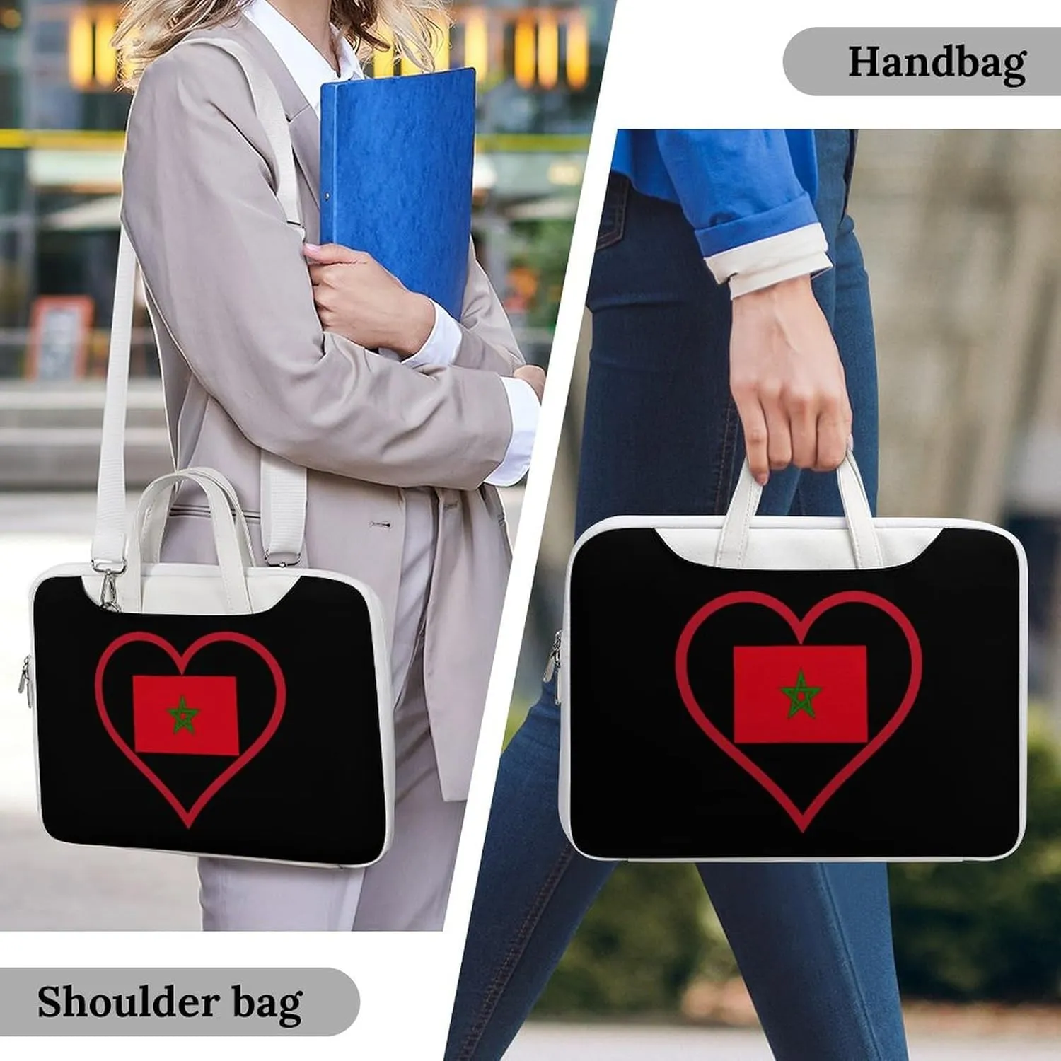 I Love Morocco Red Heart Leather Bag Laptop Case Slim Water Resistant Computer Bags with Handle Briefcase for Work