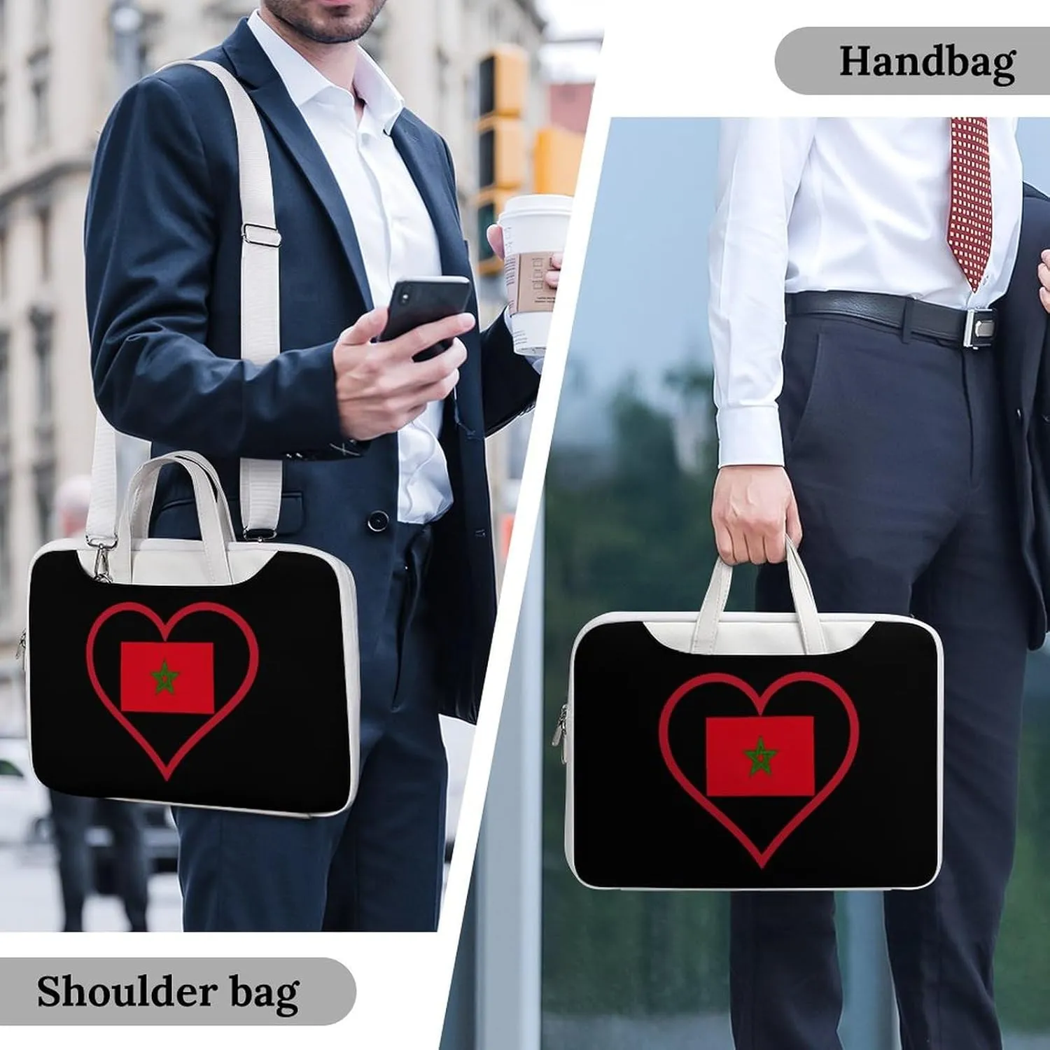 I Love Morocco Red Heart Leather Bag Laptop Case Slim Water Resistant Computer Bags with Handle Briefcase for Work