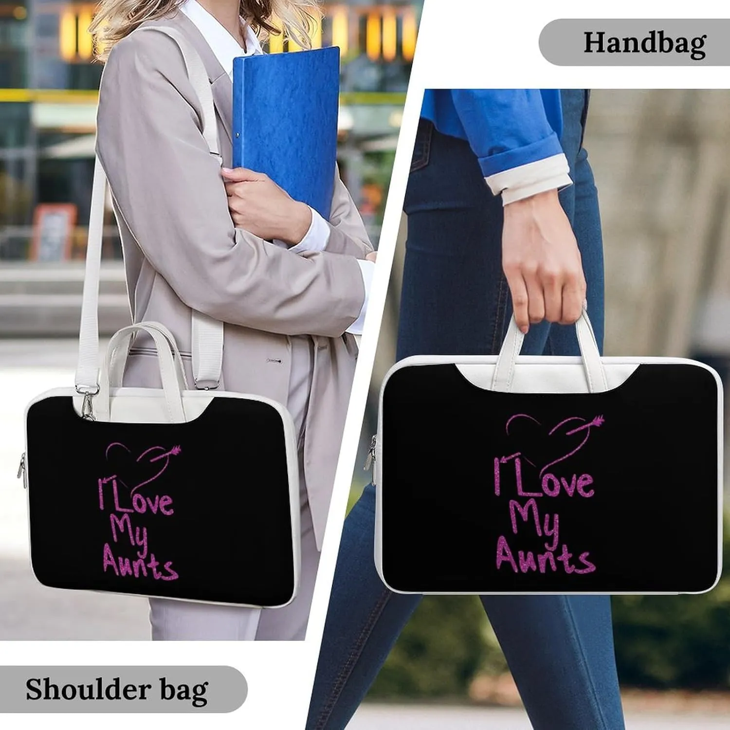 I Love My Aunts Leather Bag Laptop Case Slim Water Resistant Computer Bags with Handle Briefcase for Work
