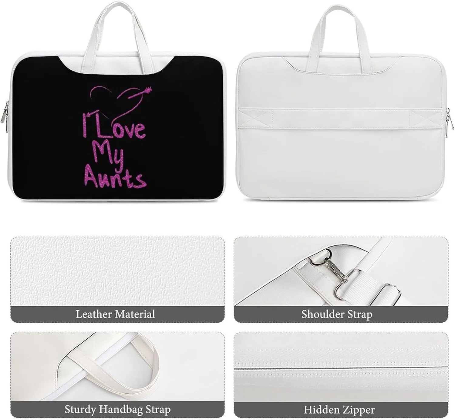 I Love My Aunts Leather Bag Laptop Case Slim Water Resistant Computer Bags with Handle Briefcase for Work