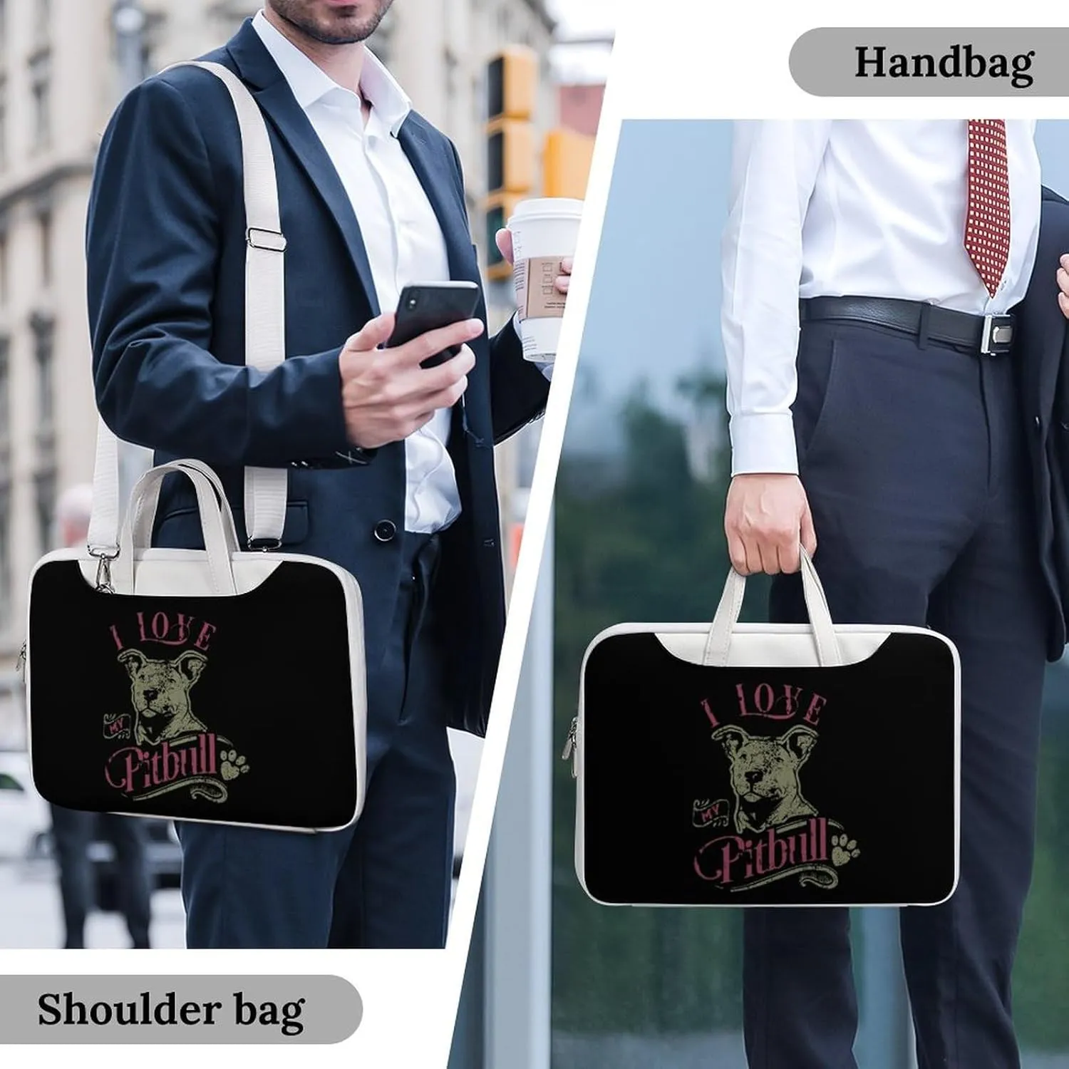 I Love My Pitbull Leather Bag Laptop Case Slim Water Resistant Computer Bags with Handle Briefcase for Work