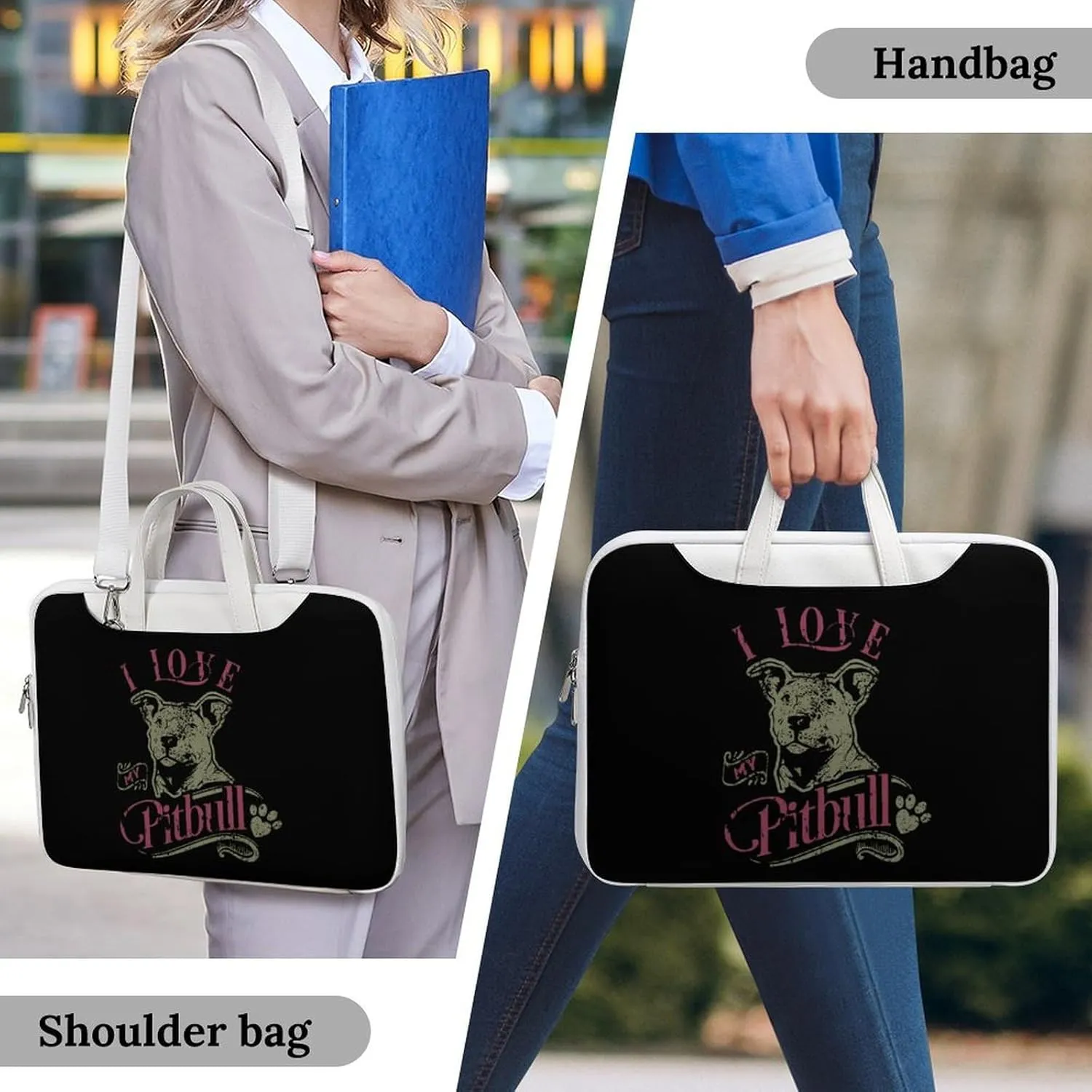 I Love My Pitbull Leather Bag Laptop Case Slim Water Resistant Computer Bags with Handle Briefcase for Work