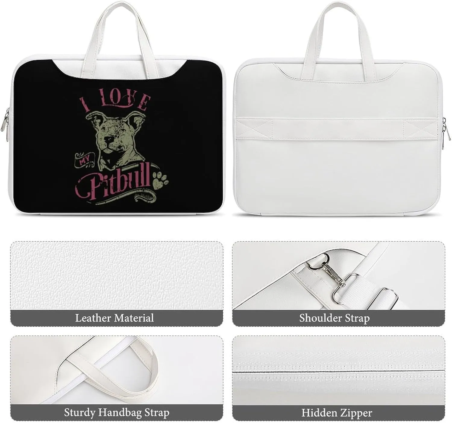 I Love My Pitbull Leather Bag Laptop Case Slim Water Resistant Computer Bags with Handle Briefcase for Work