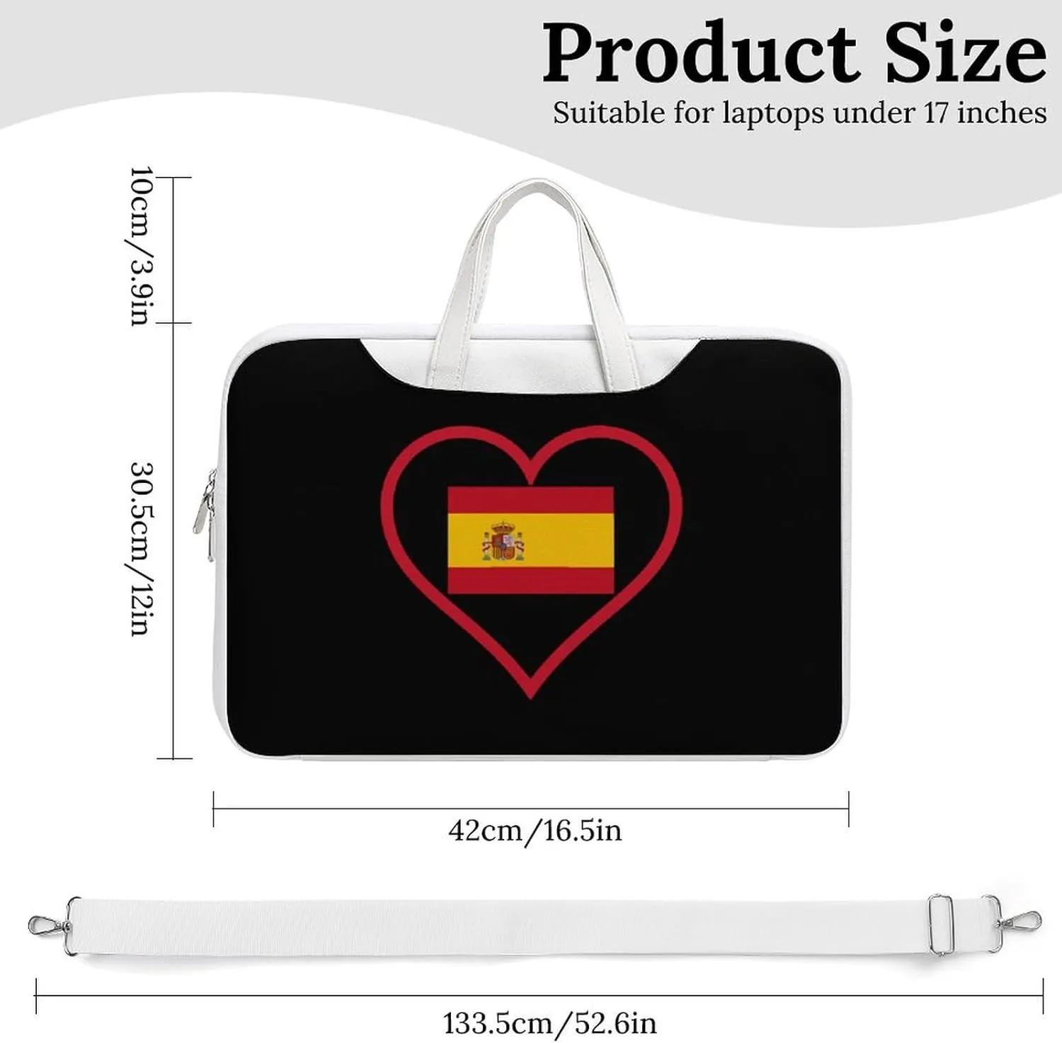 I Love Spain Red Heart Leather Bag Laptop Case Slim Water Resistant Computer Bags with Handle Briefcase for Work
