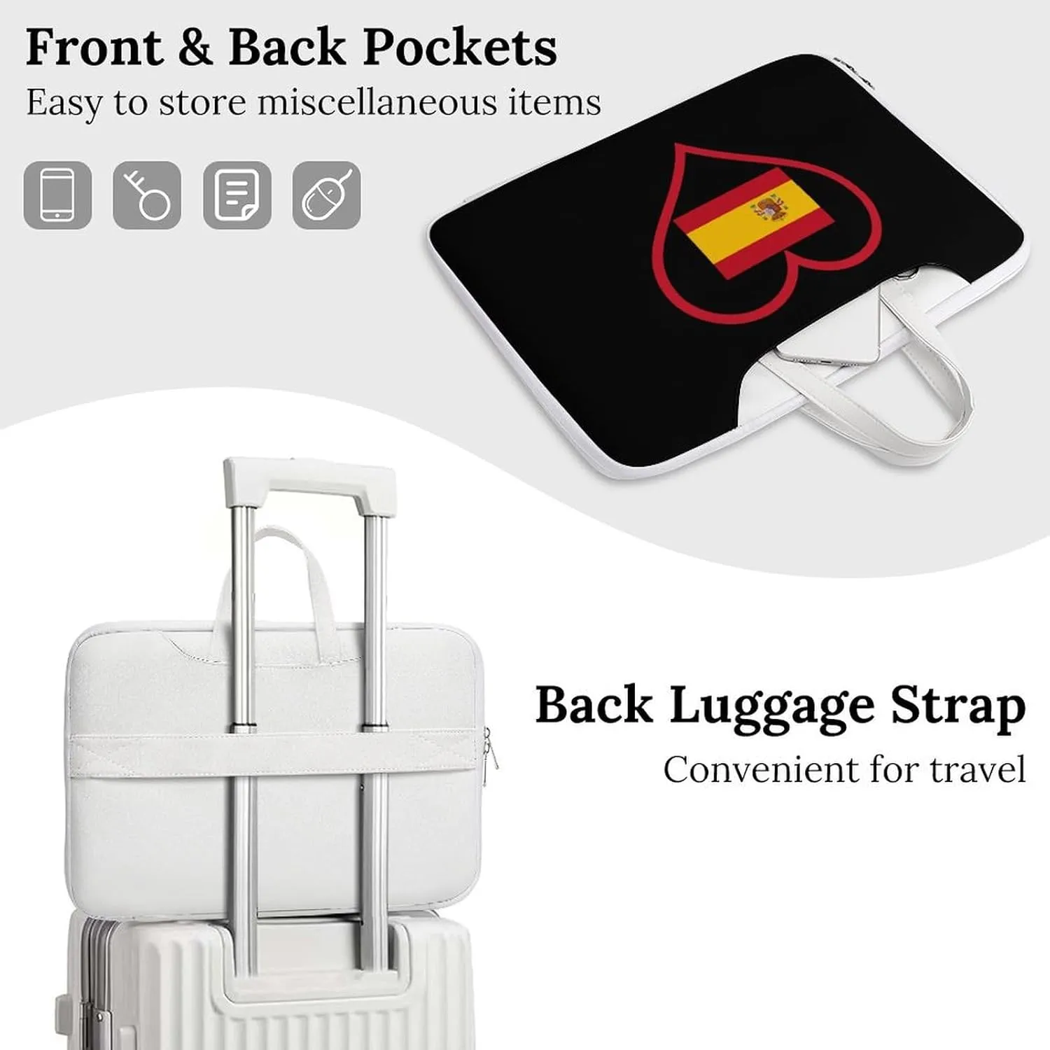 I Love Spain Red Heart Leather Bag Laptop Case Slim Water Resistant Computer Bags with Handle Briefcase for Work