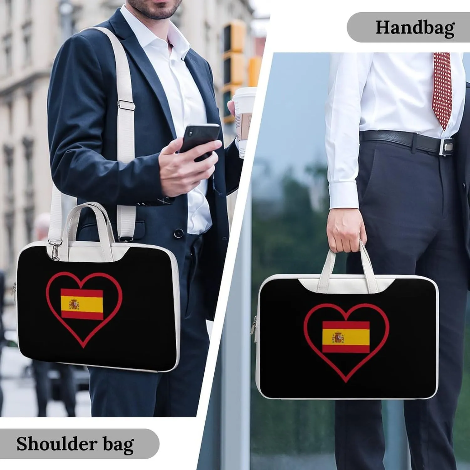 I Love Spain Red Heart Leather Bag Laptop Case Slim Water Resistant Computer Bags with Handle Briefcase for Work