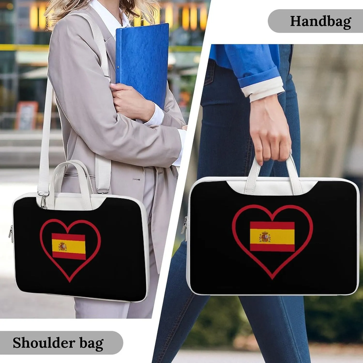 I Love Spain Red Heart Leather Bag Laptop Case Slim Water Resistant Computer Bags with Handle Briefcase for Work