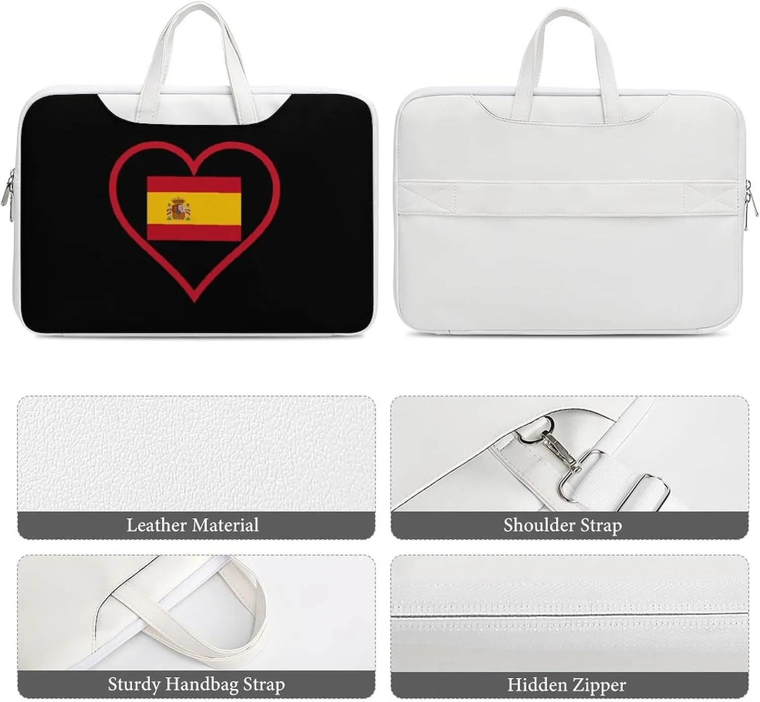 I Love Spain Red Heart Leather Bag Laptop Case Slim Water Resistant Computer Bags with Handle Briefcase for Work