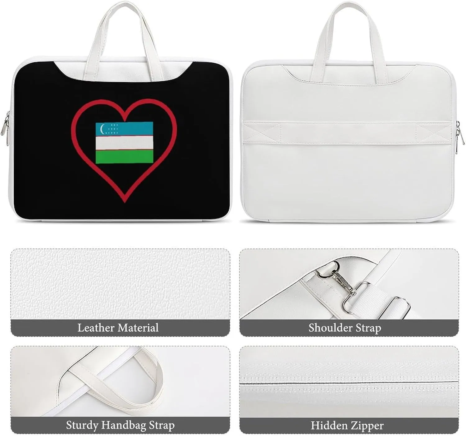 I Love Uzbekistan Red Heart Leather Bag Laptop Case Slim Water Resistant Computer Bags with Handle Briefcase for Work