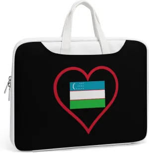 I Love Uzbekistan Red Heart Leather Bag Laptop Case Slim Water Resistant Computer Bags with Handle Briefcase for Work