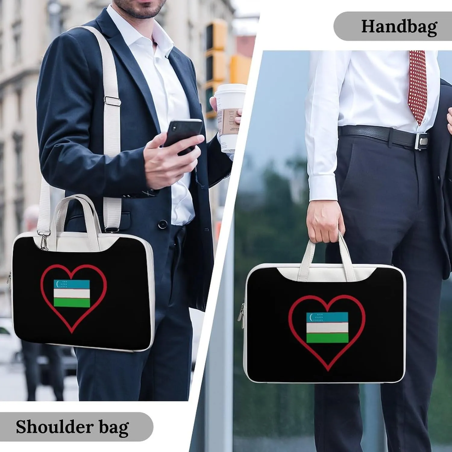 I Love Uzbekistan Red Heart Leather Bag Laptop Case Slim Water Resistant Computer Bags with Handle Briefcase for Work