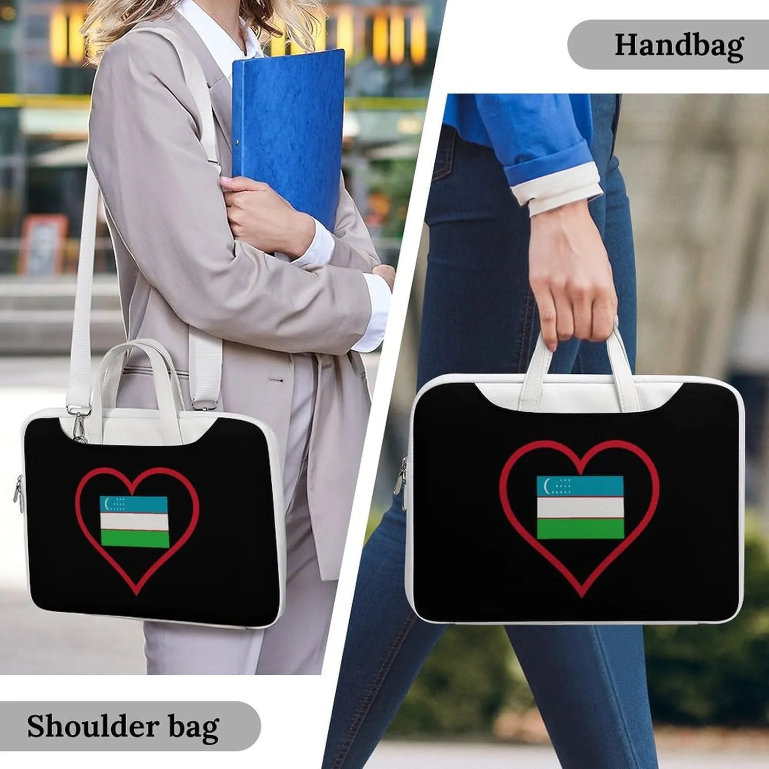 I Love Uzbekistan Red Heart Leather Bag Laptop Case Slim Water Resistant Computer Bags with Handle Briefcase for Work